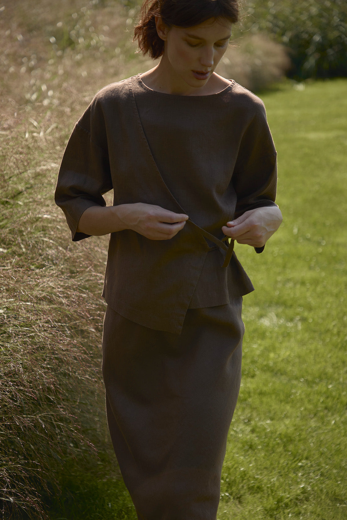 MIMOSA linen wrap top