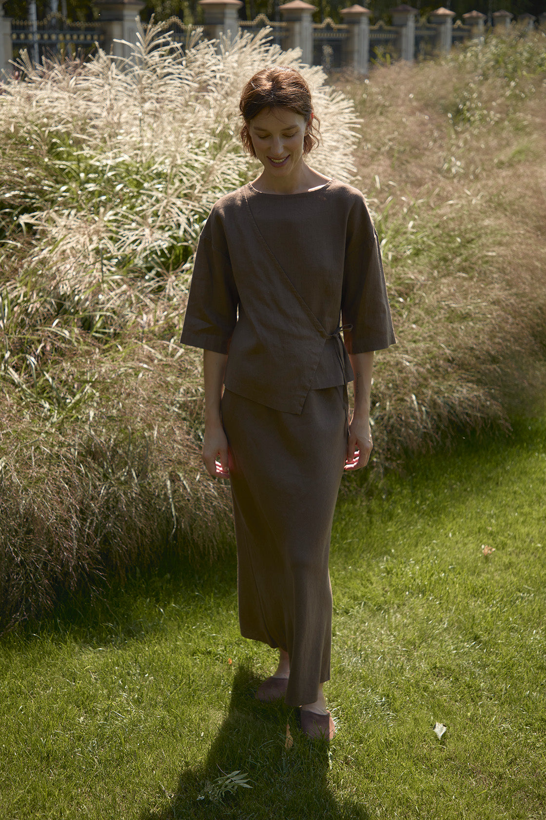 MIMOSA linen wrap top