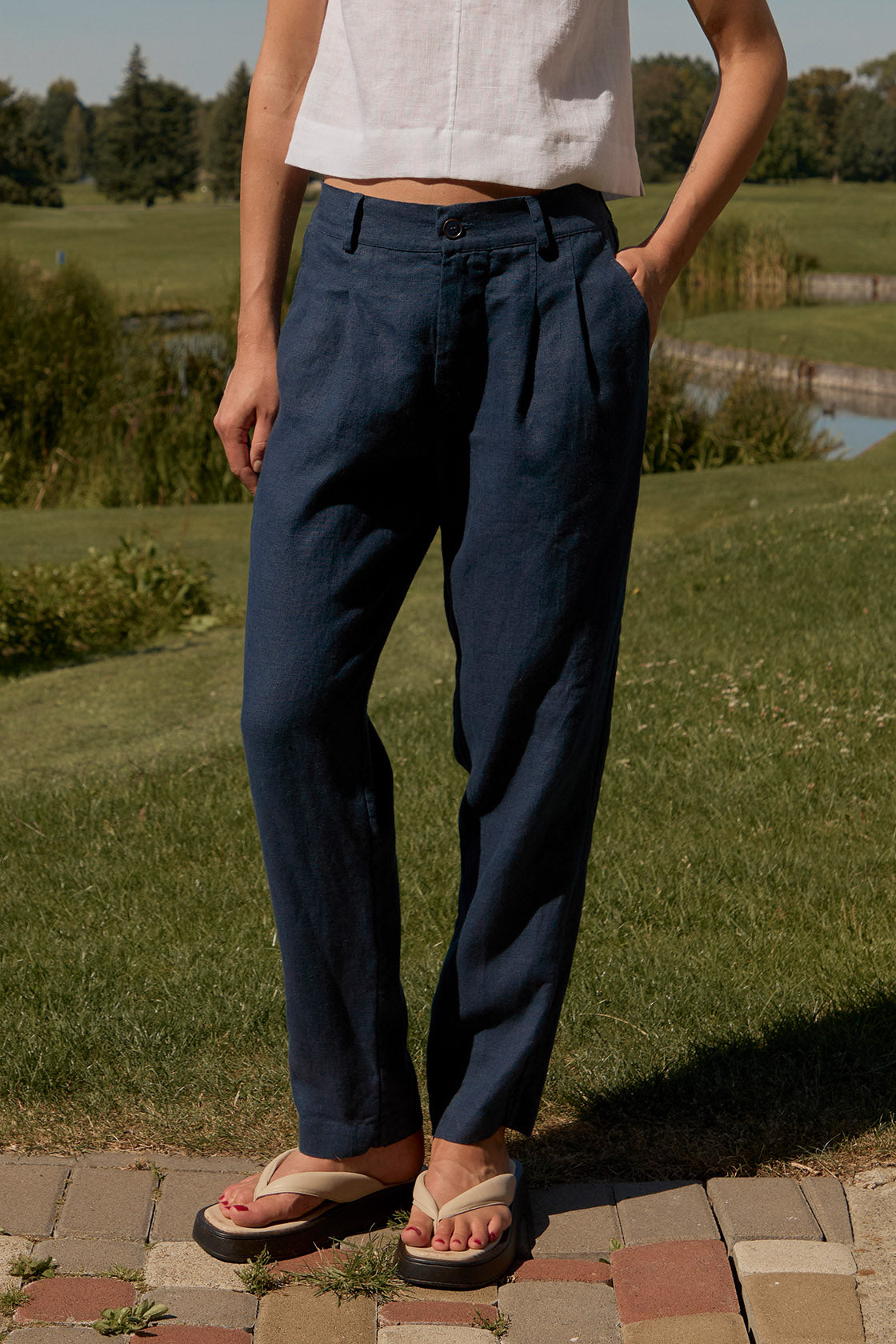 Women’s Pleated Linen Pants Business Casual