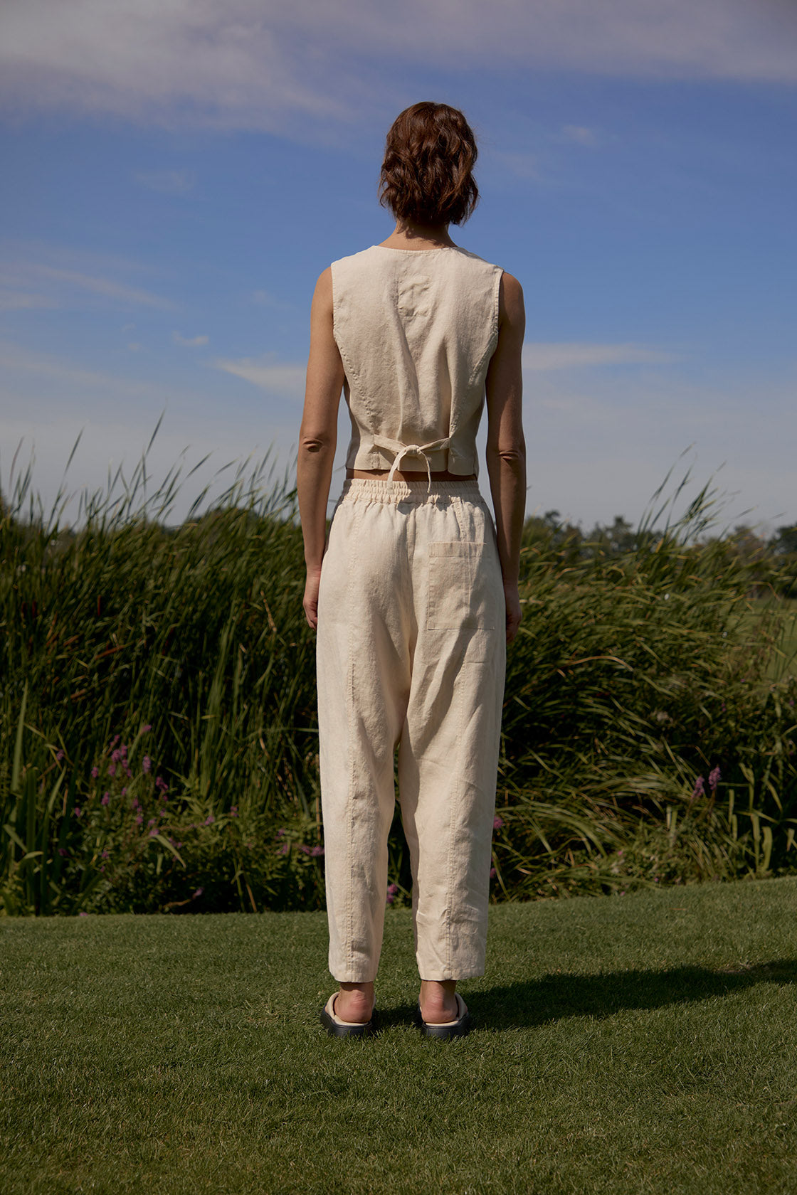 Womens Linen Trousers Tapered Leg