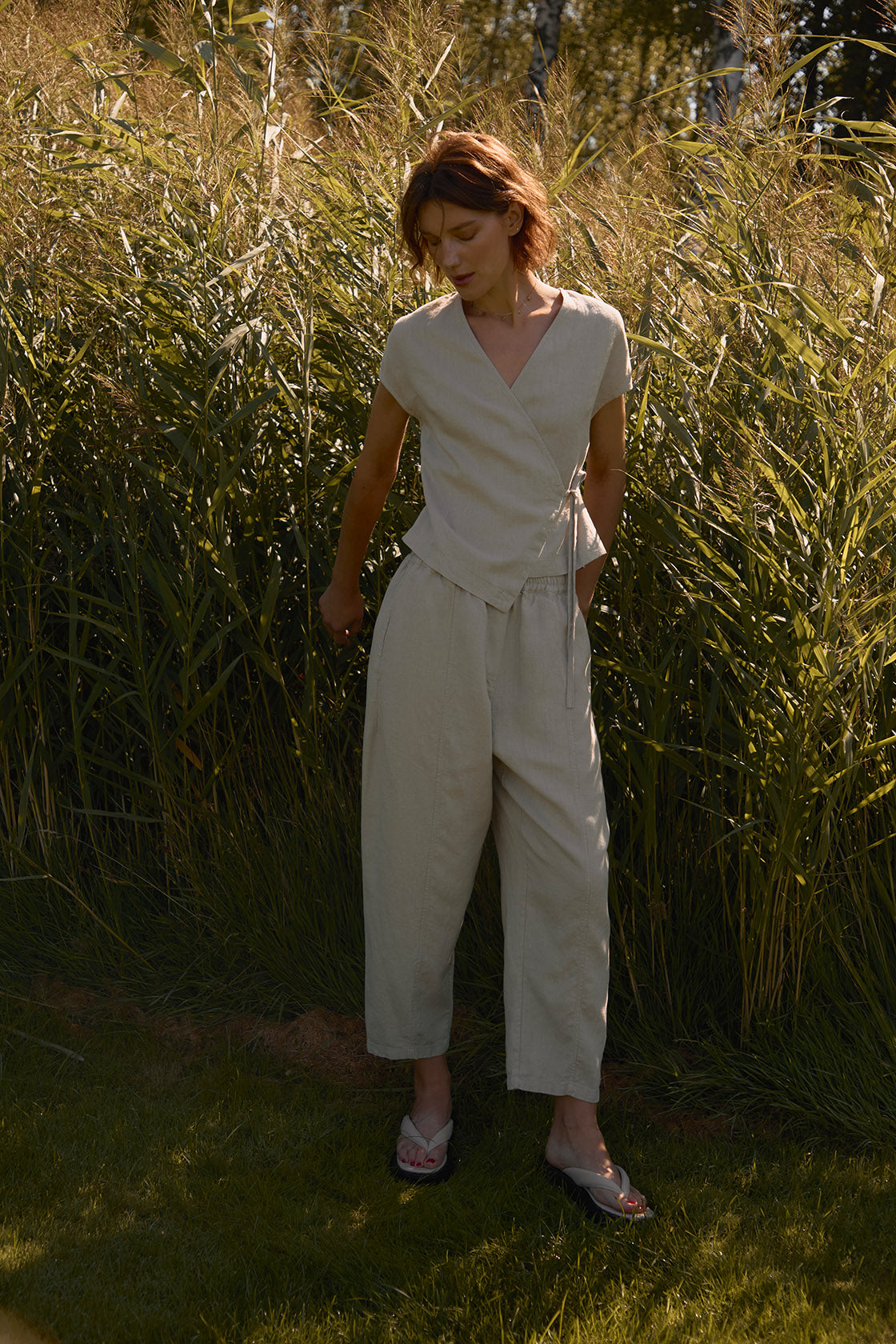 Womens Linen Trousers Elastic Waistband