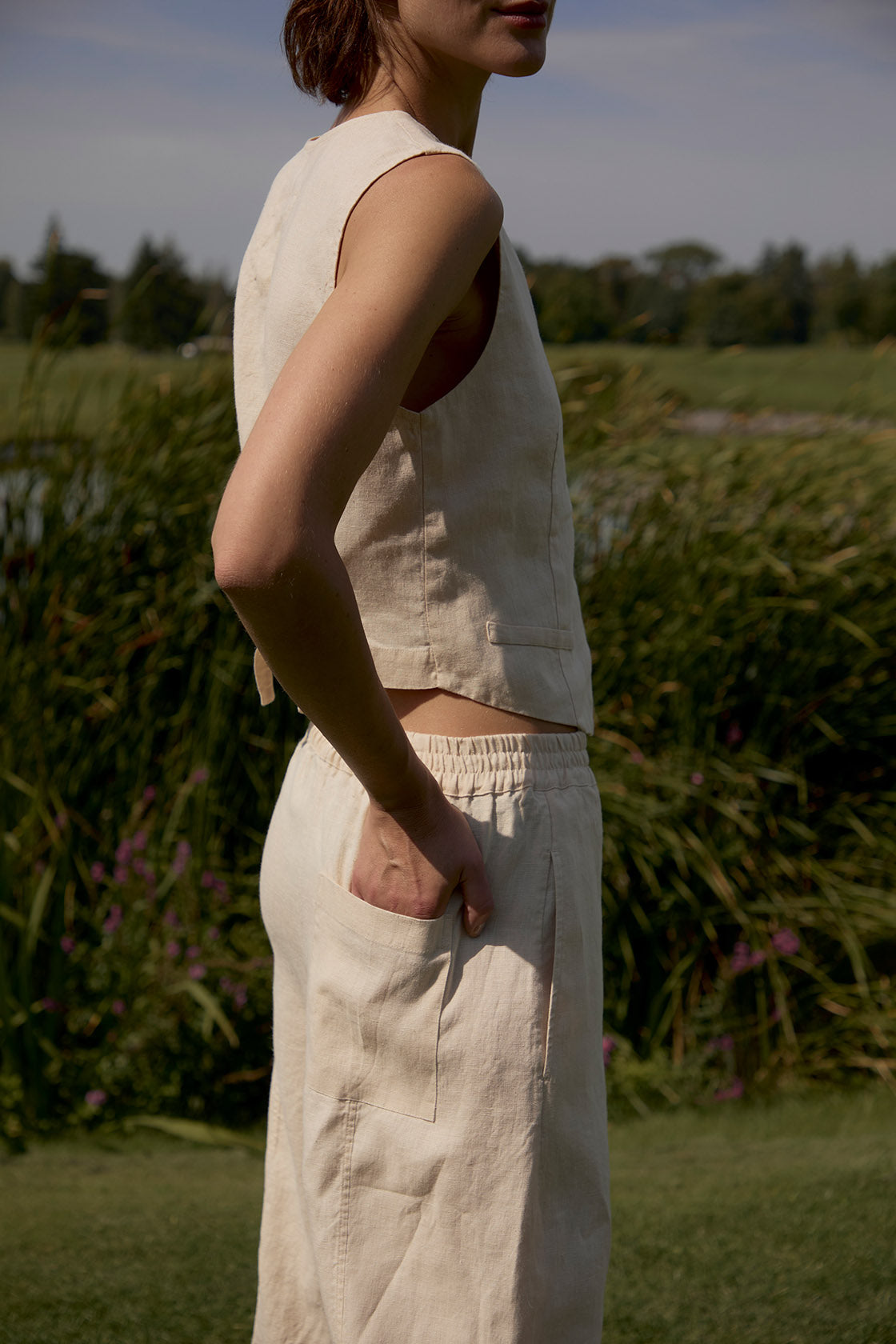 Womens Linen Pants Hidden Drawstring