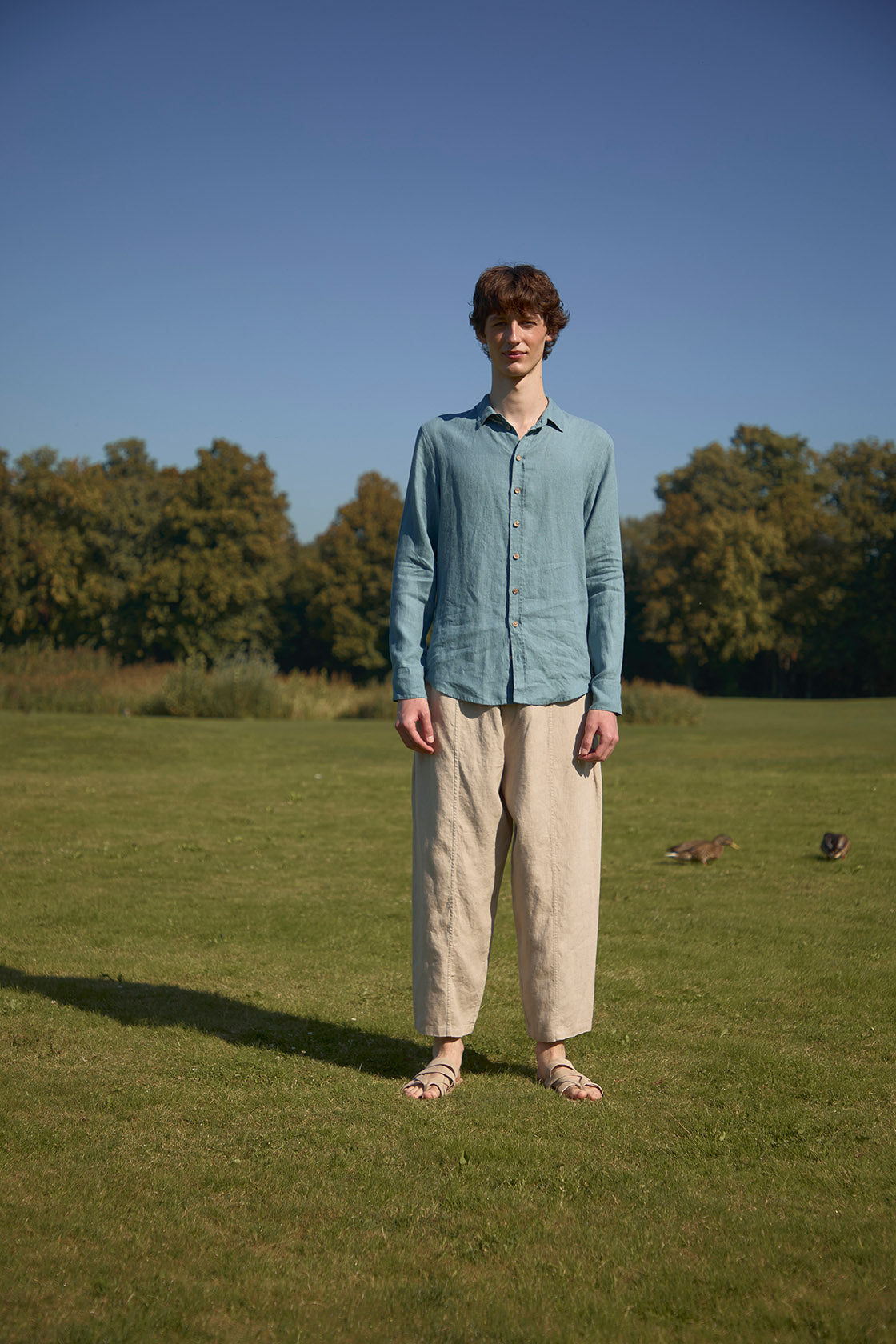 relaxed linen trousers men's