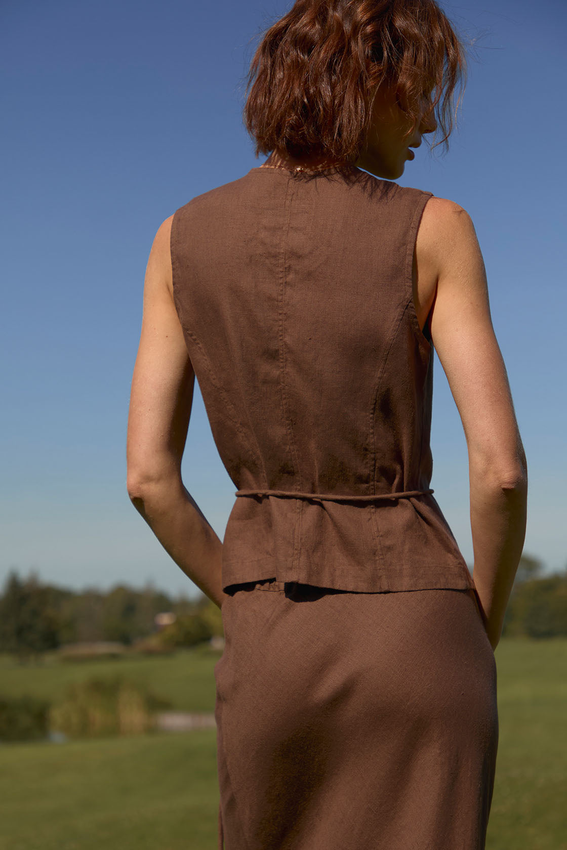 linen kimono vest brown