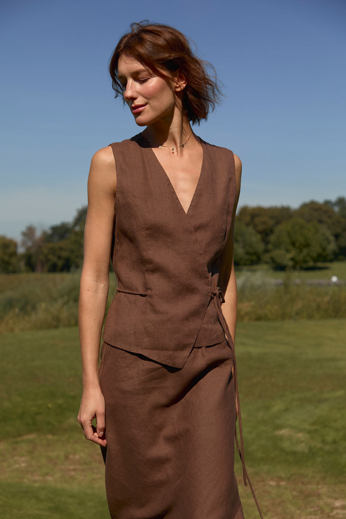 washed linen kimono vest womens