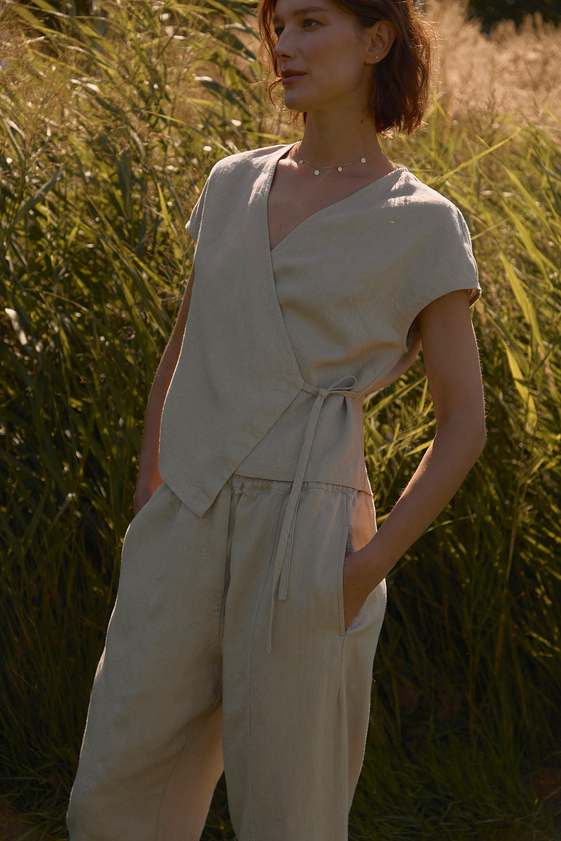 CALLA linen wrap top