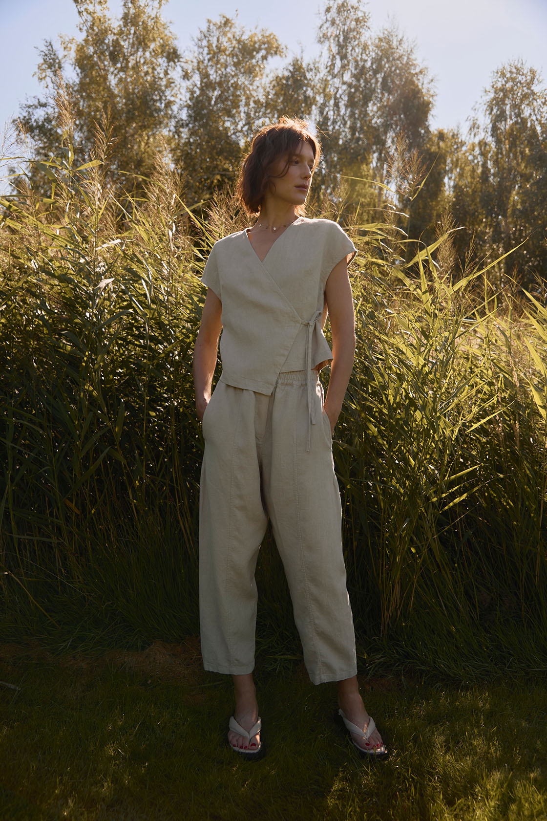 CALLA linen wrap top