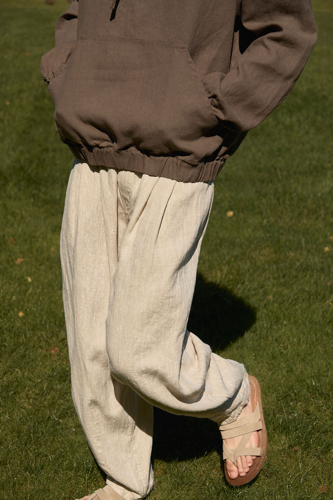 Men’s Linen Pants Pleated Hidden Drawstring Belt Loops