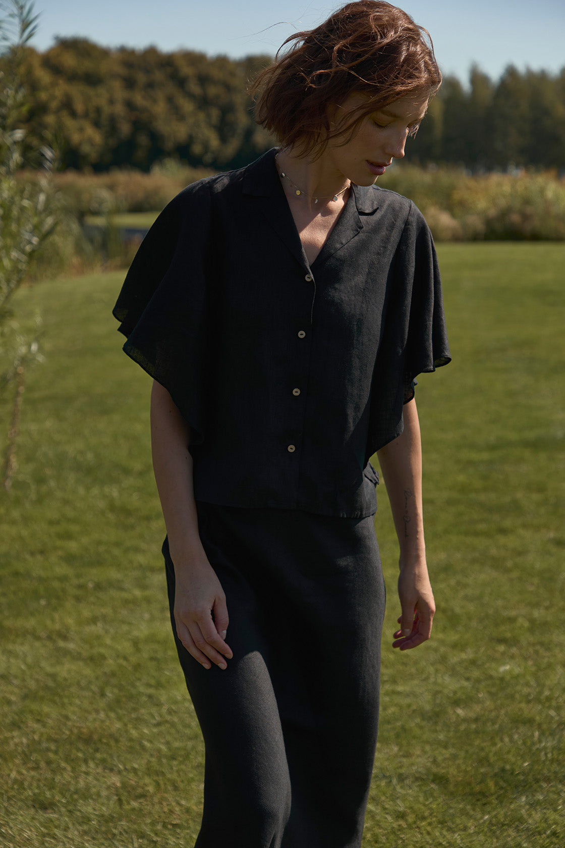 Flutter Sleeve Women's Linen Shirt