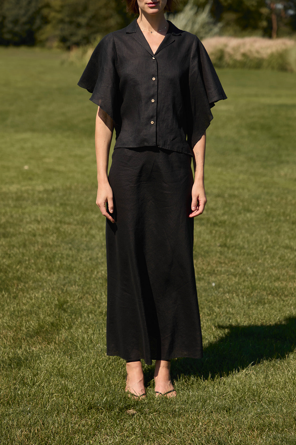 Flutter Sleeve Linen Blouse