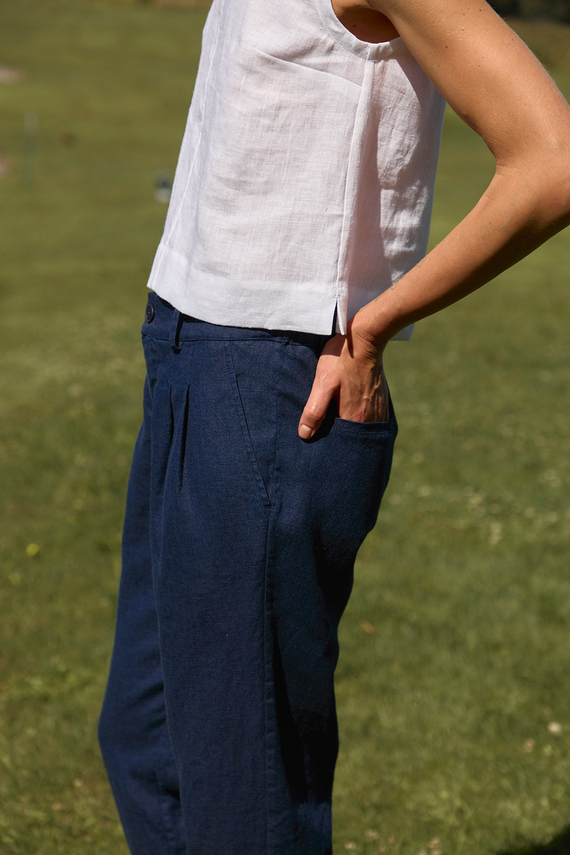 linen crop top side slits women