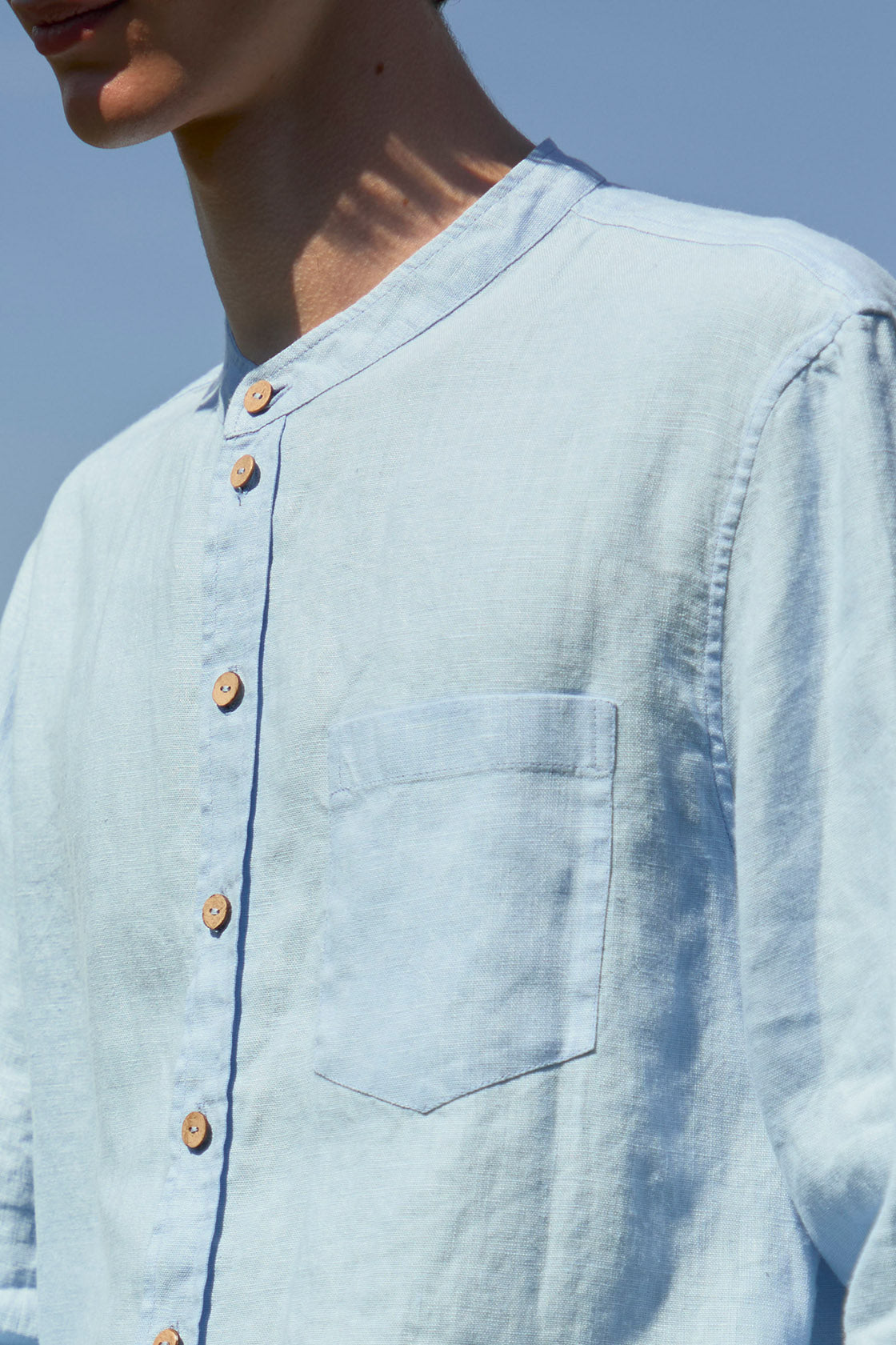 band collar linen shirt