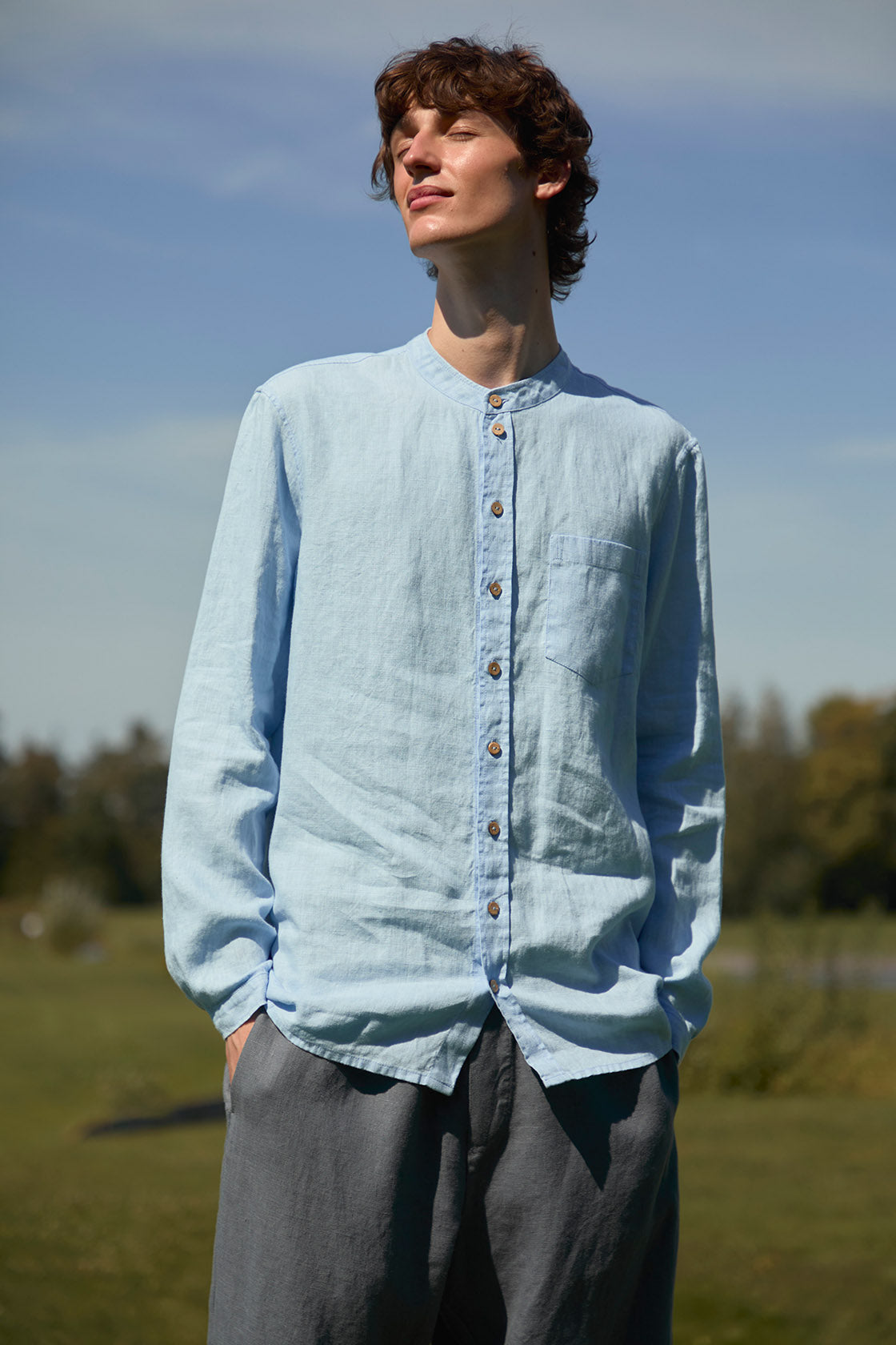 banded collar linen shirt