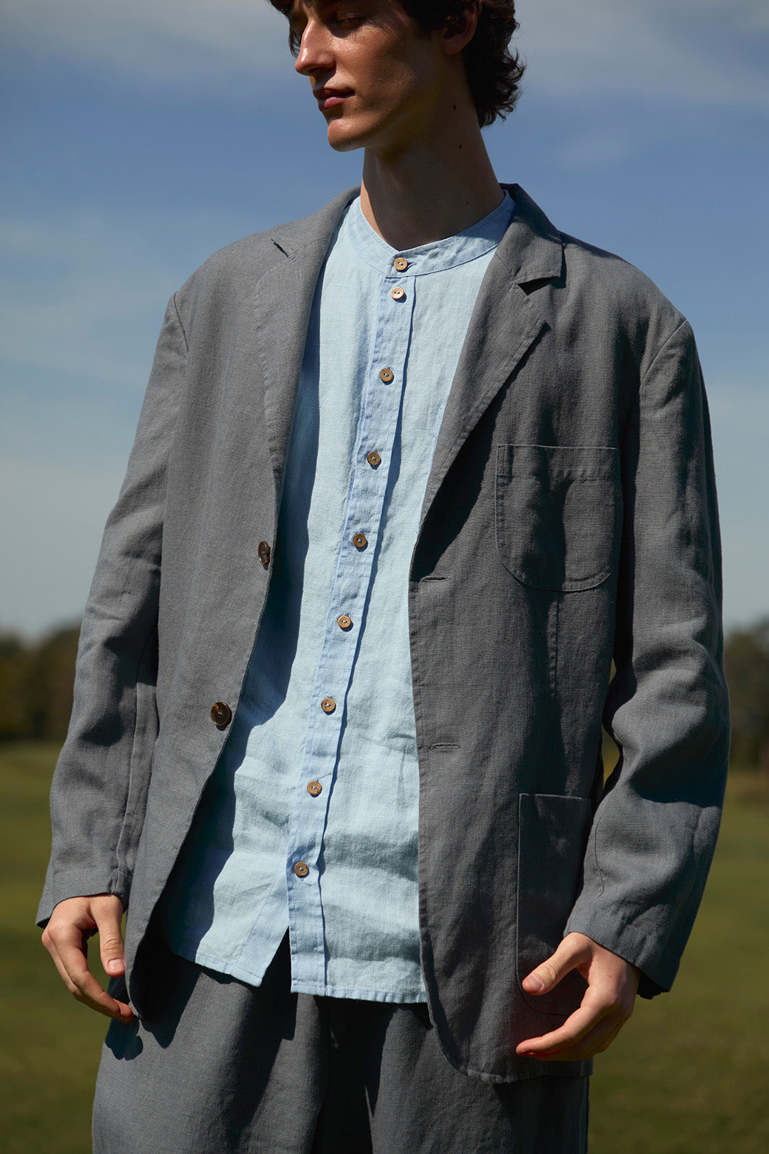 Unlined Relaxed Flax Linen Blazer with Patch Pokets