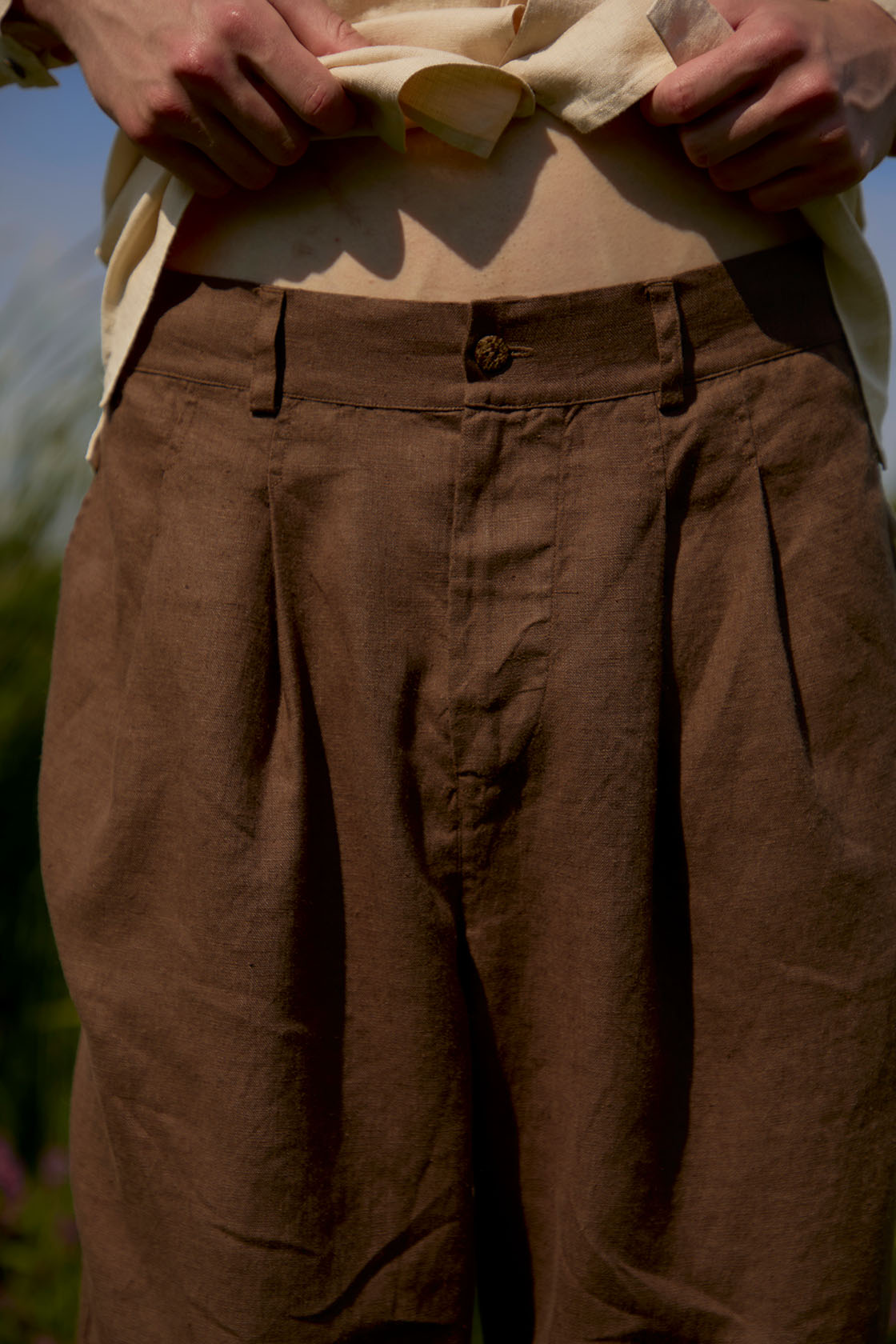 classic pleated linen pants men's