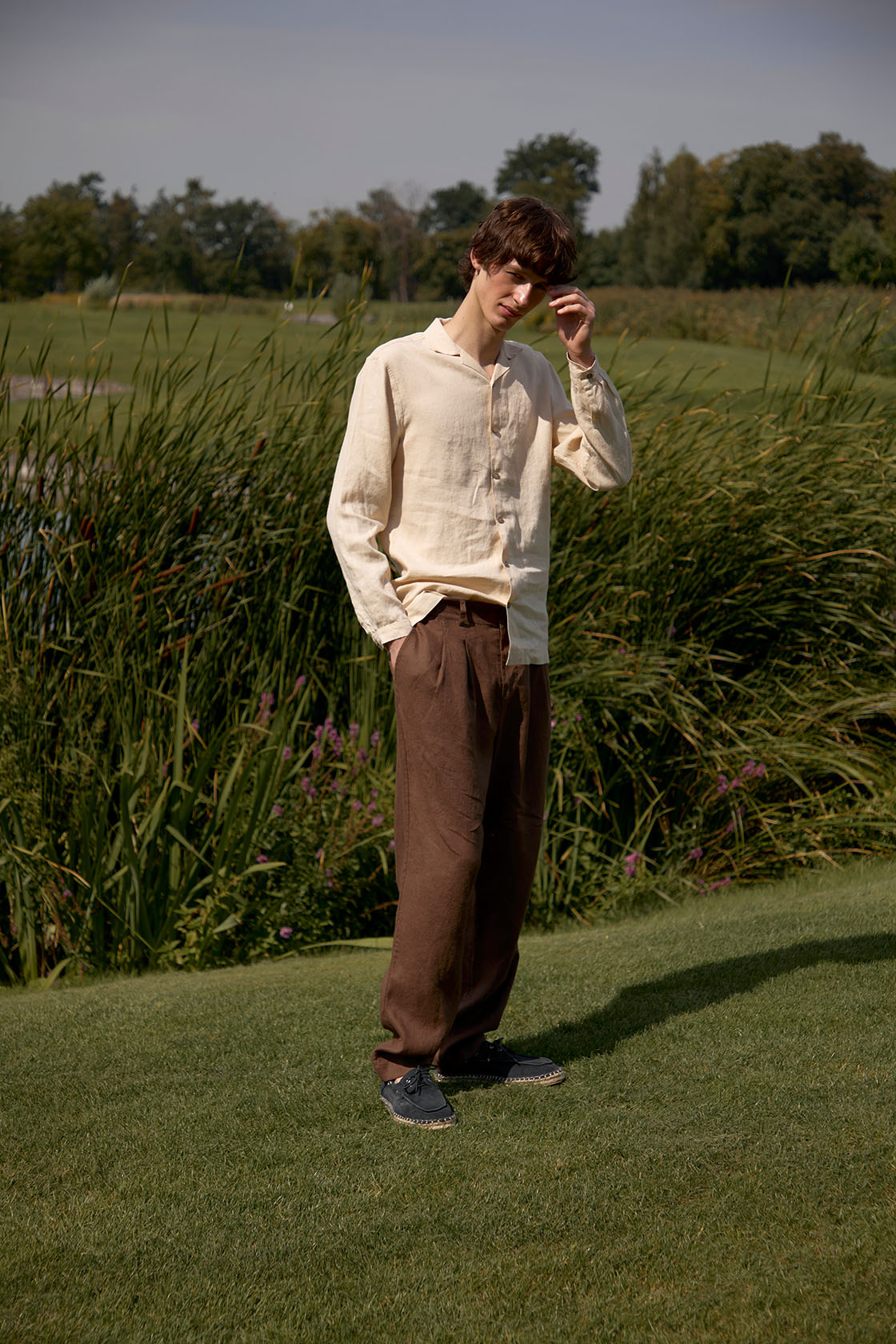 casual linen trousers men's brown