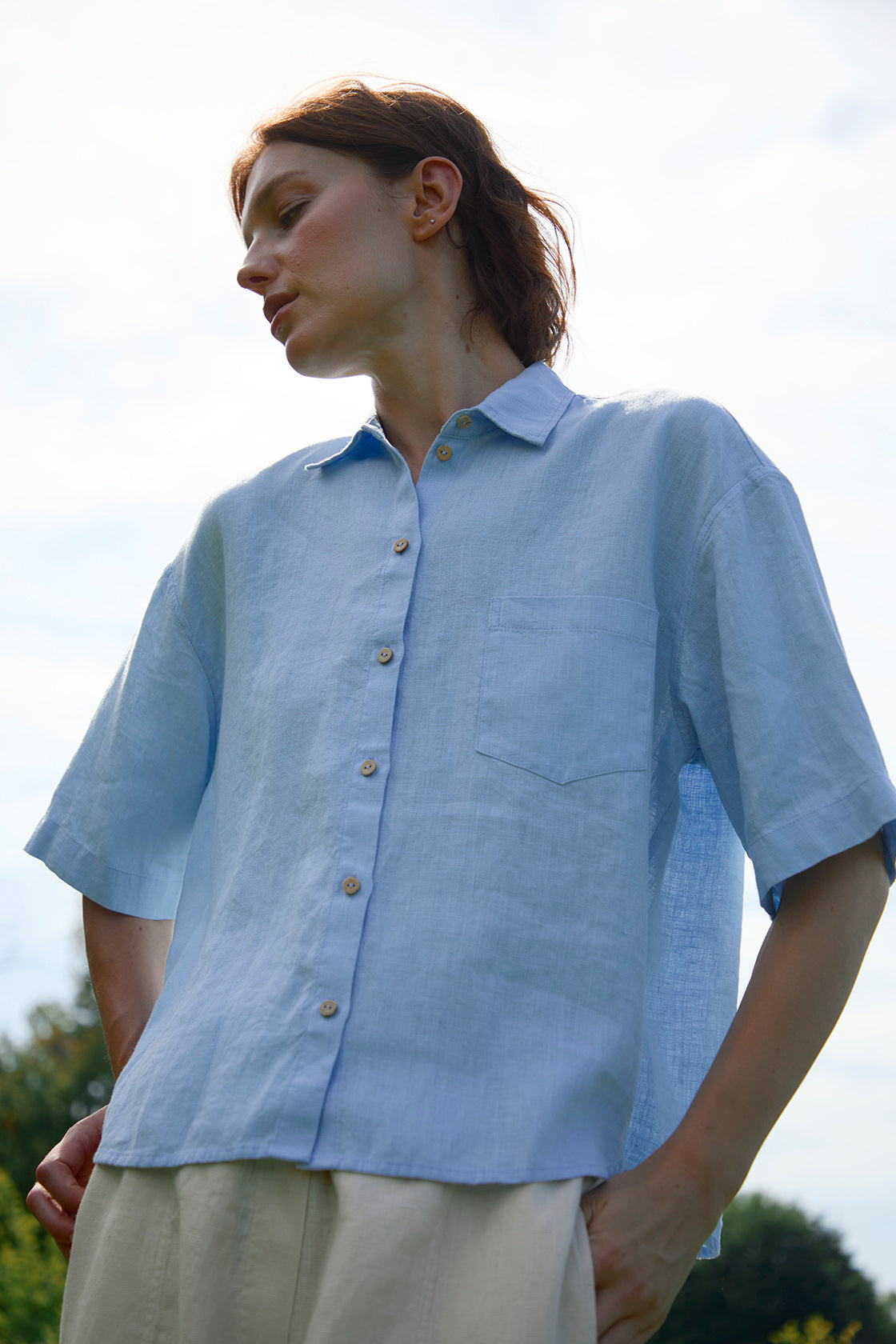 relaxed fit linen shirt women's half sleeve
