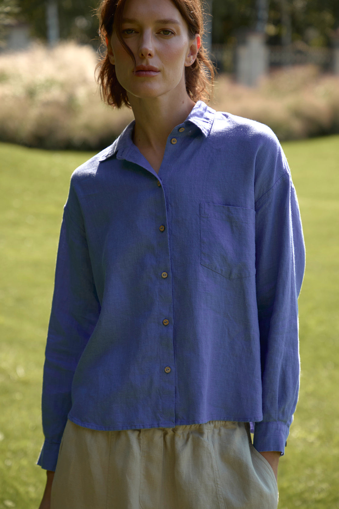 Women's Long Sleeve Linen Shirt Cropped