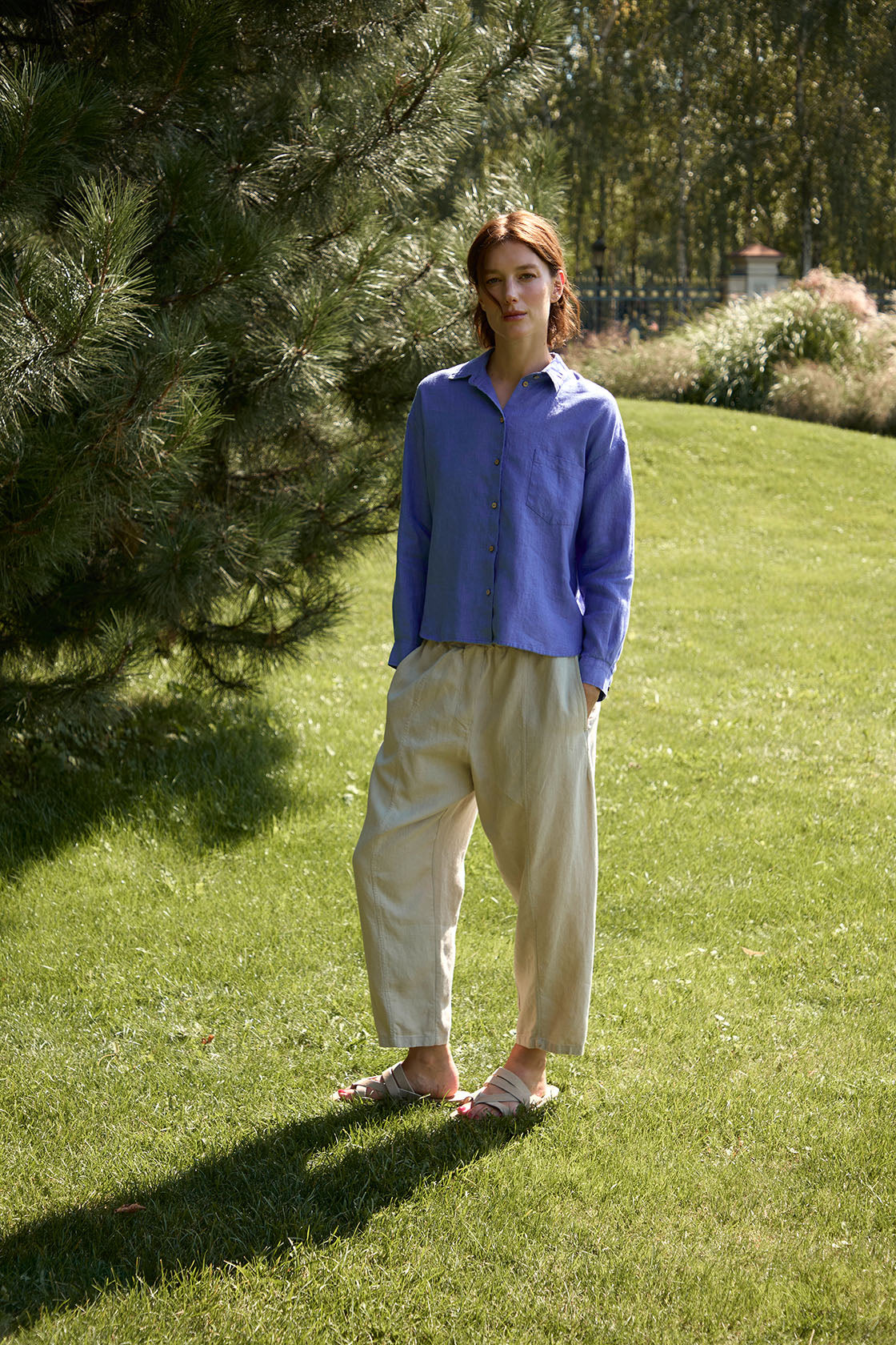 Women's Linen Blouse Cropped and Boxy