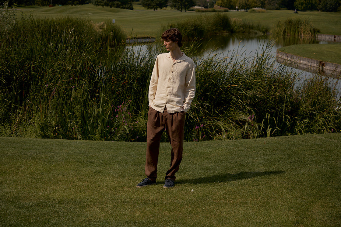classic pleated linen pants