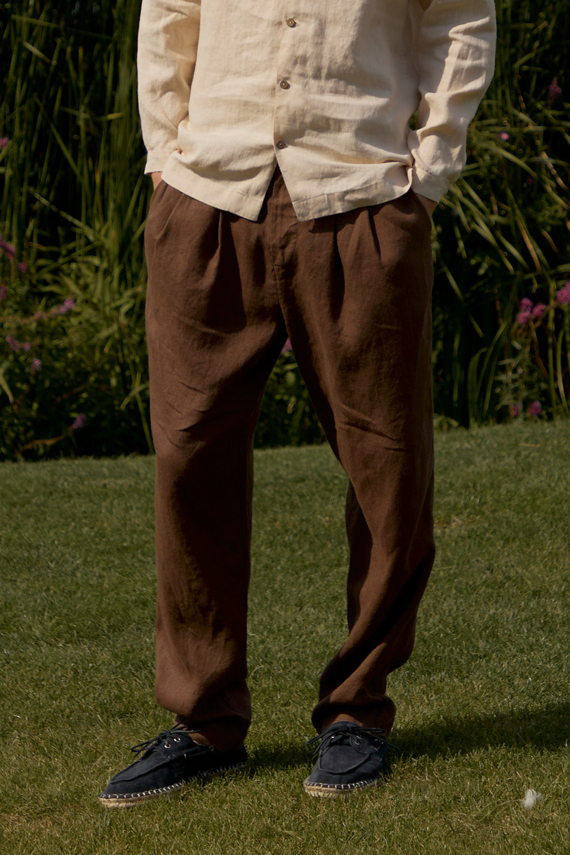 straight hem classic pleated linen pants