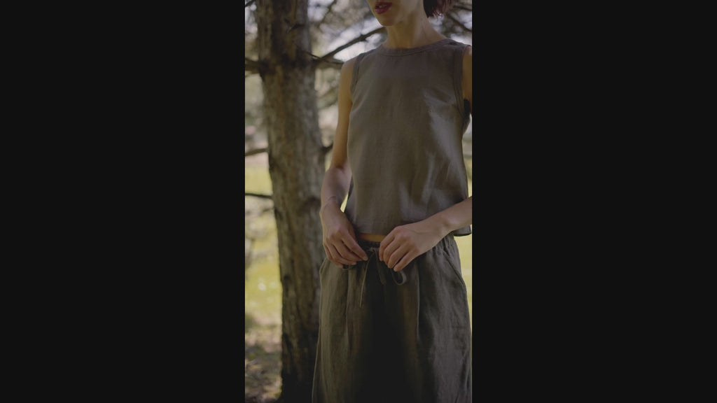 sleeveless linen top wide shoulder straps women