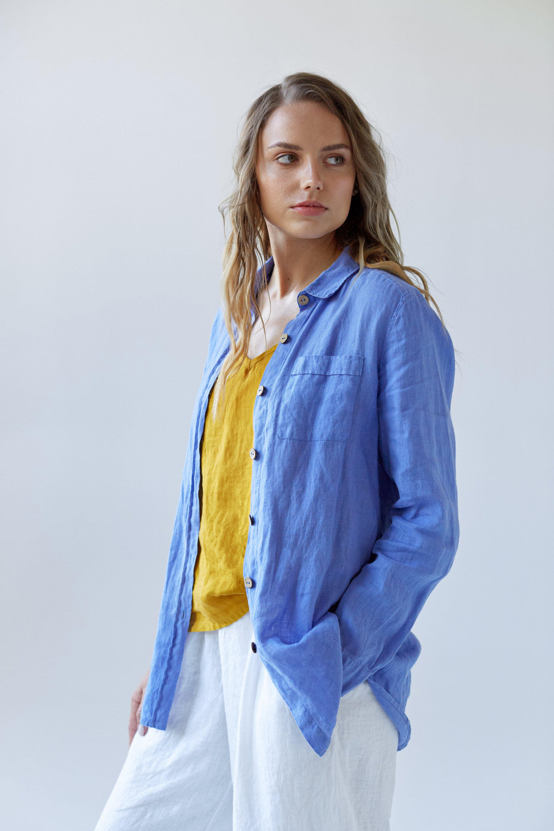 blue linen button up shirt womens - Manufacture de Lin