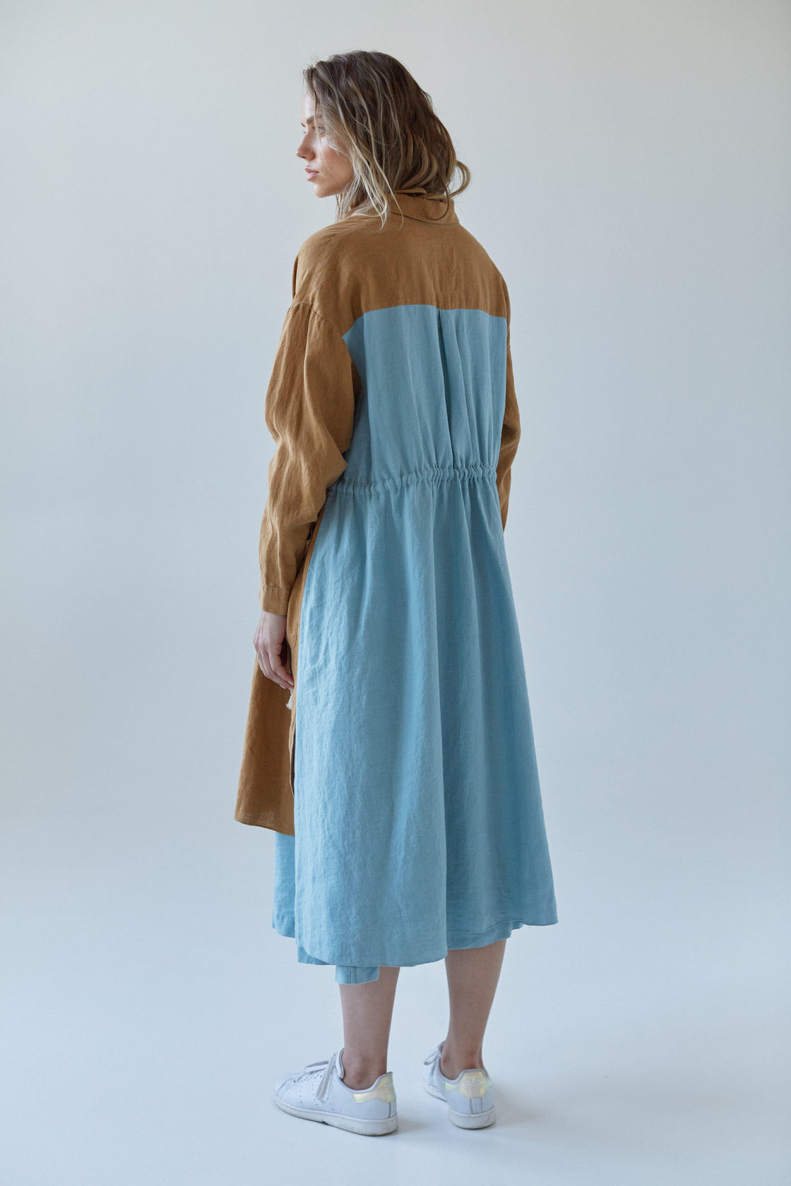 two-tone blue brown linen dress - Manufacture de Lin