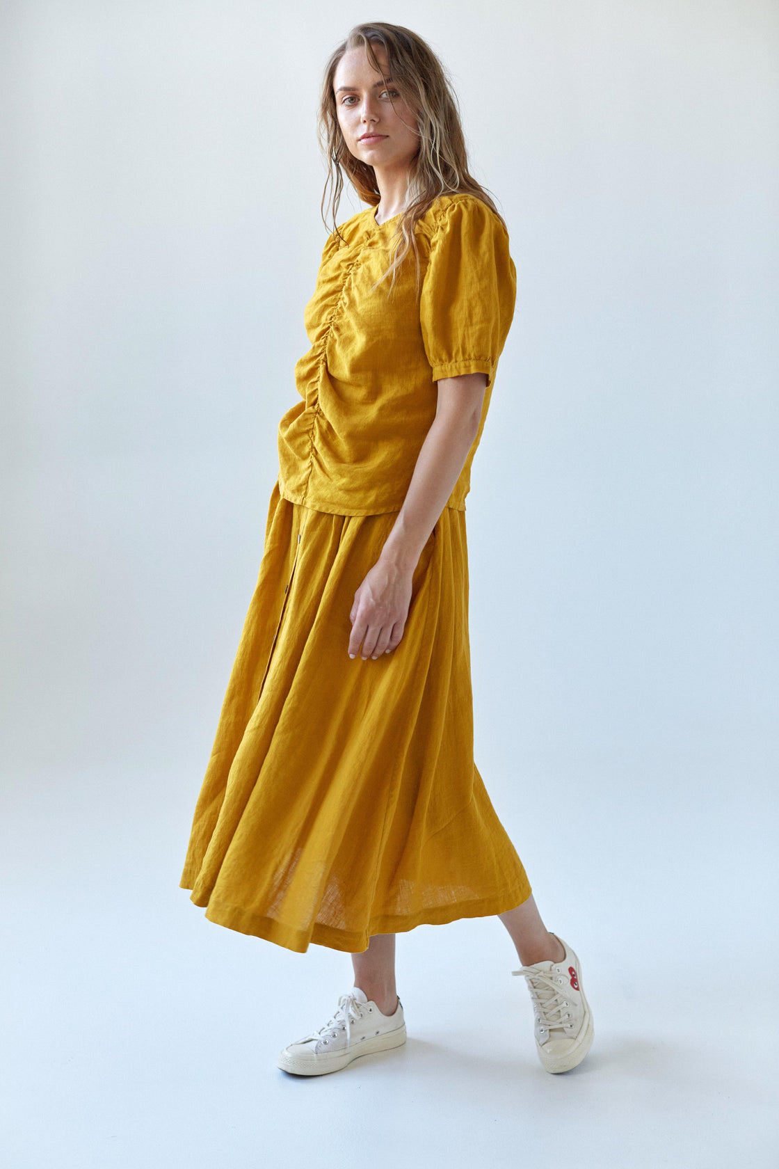 women's short sleeve linen blouse yellow - Manufacture de Lin