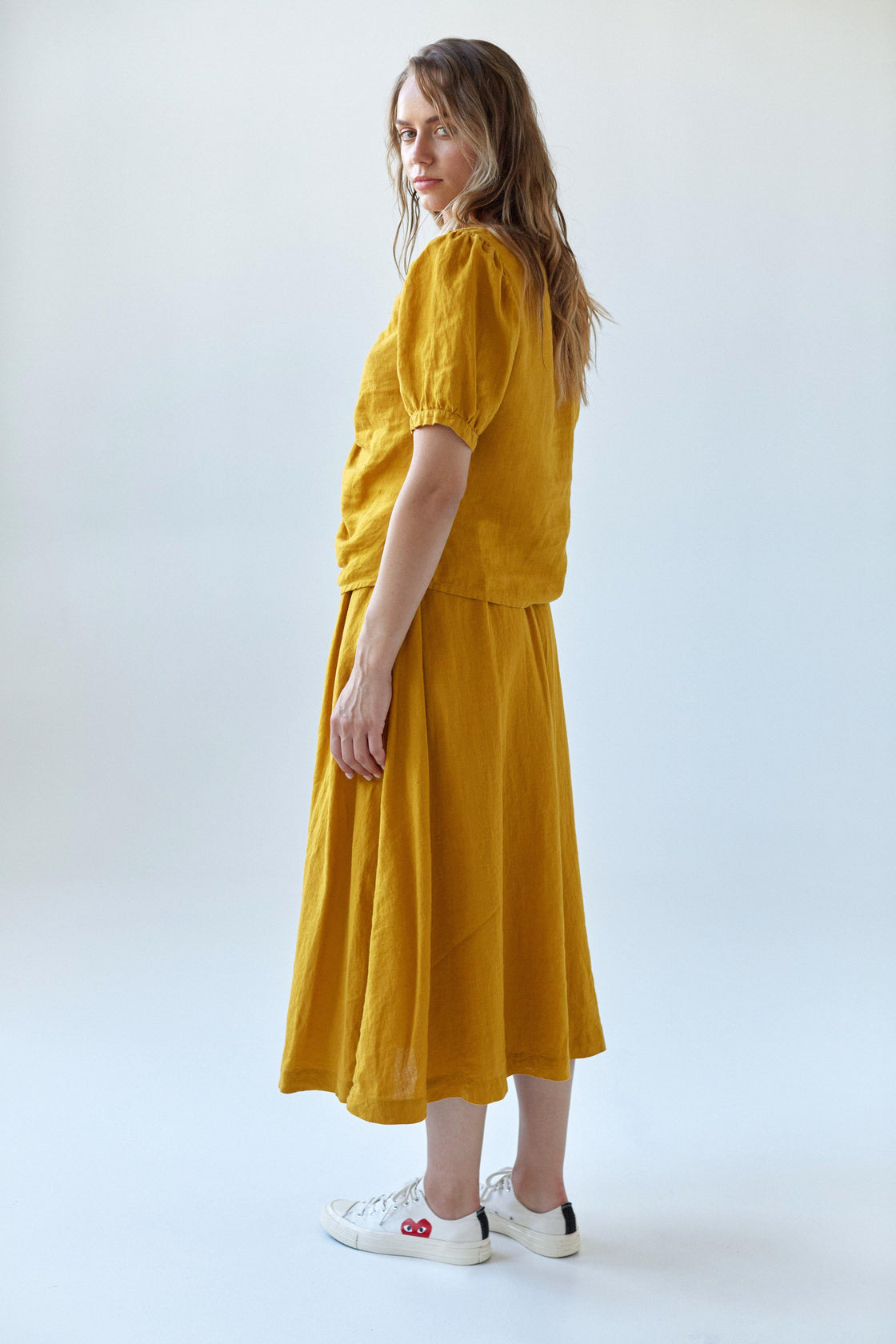yellow short sleeve linen blouse - Manufacture de Lin