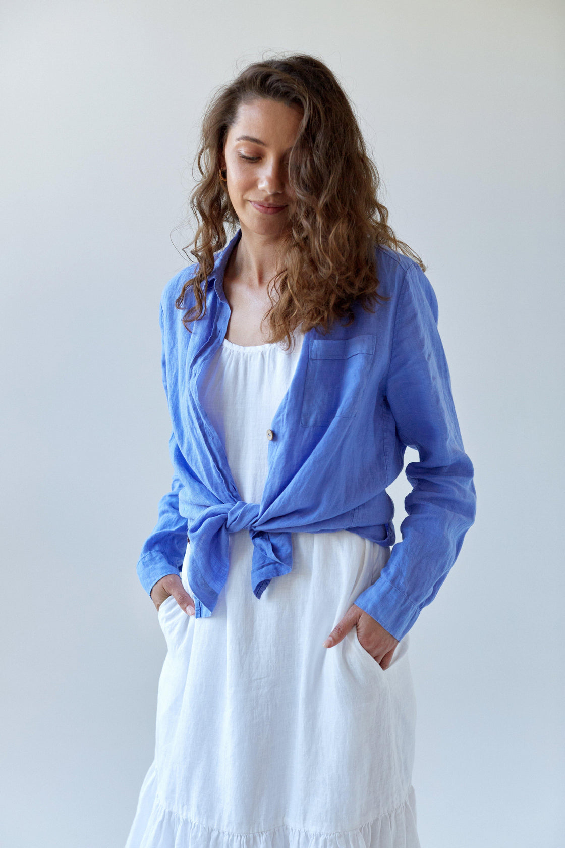 casual blue linen shirt for women - Manufacture de Lin