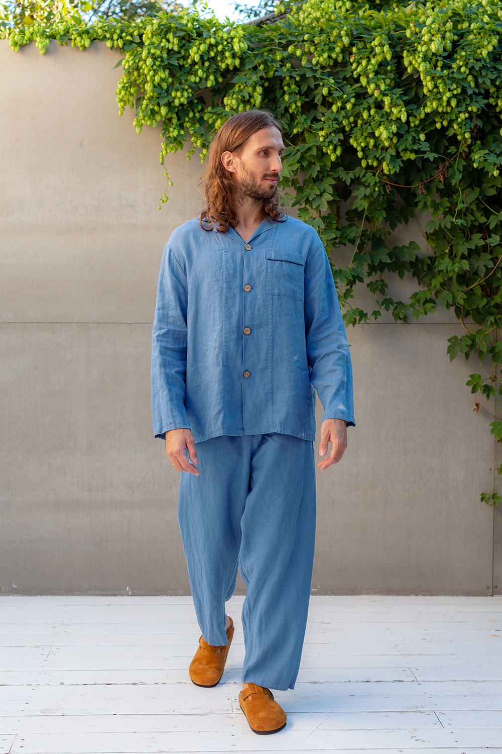 Men's Ice Blue Pure Linen Pyjamas