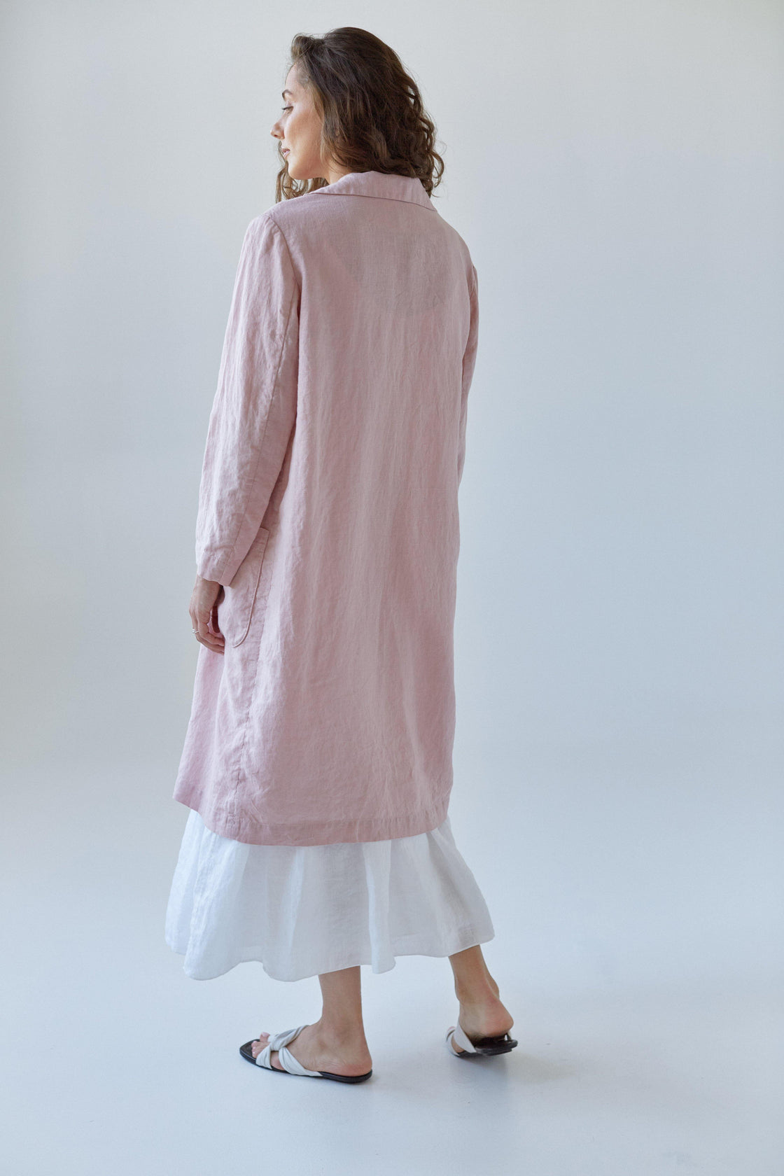 Women's linen trench coat white dress - Manufacture de Lin