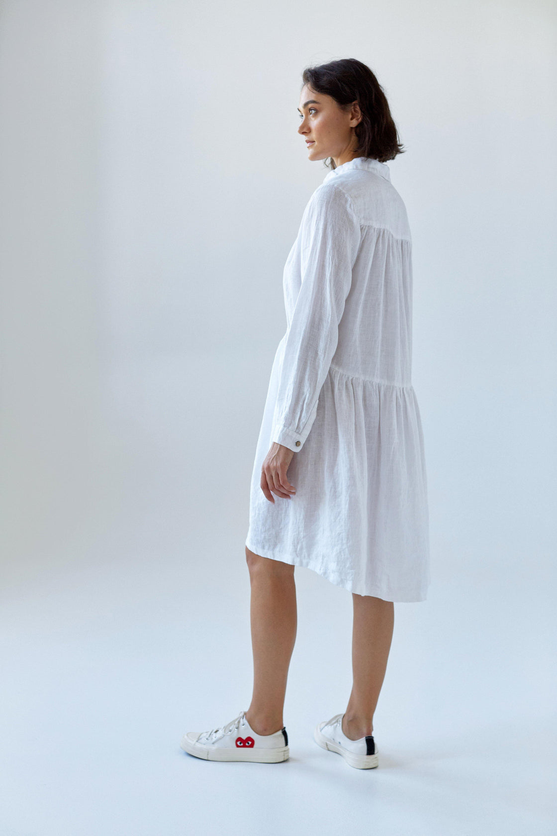 white linen asymmetric hem dress - Manufacture de Lin