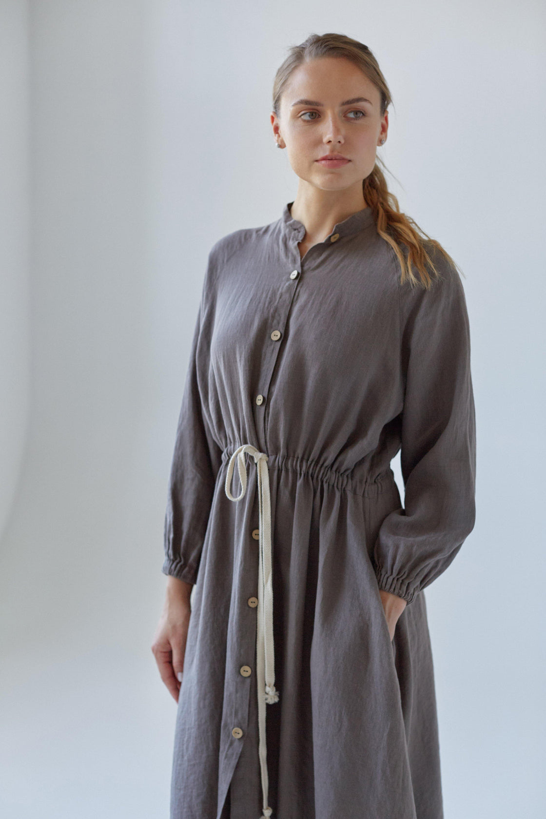 rope tie waist linen dress GOSSIA - Manufacture de Lin
