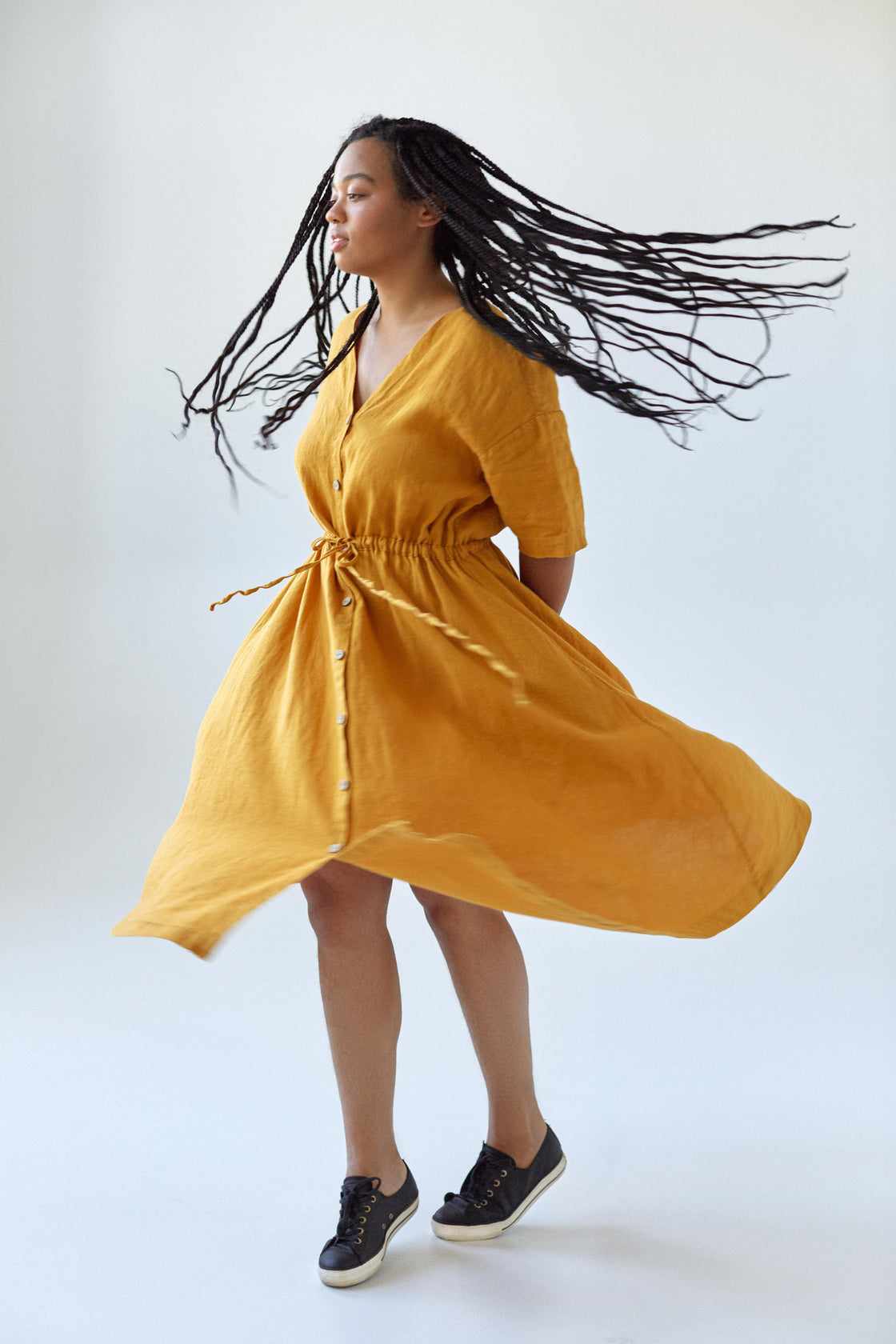 Yellow Linen Midi Dress MUSA - Manufacture de Lin