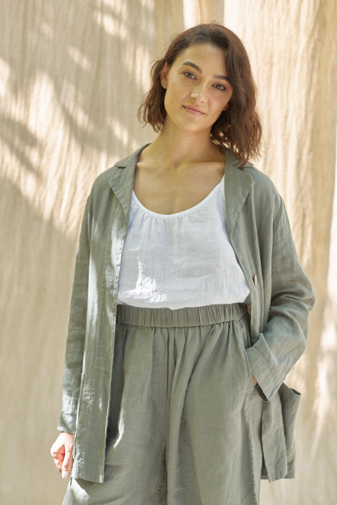 Casual linen jacket with shorts - Manufacture de Lin