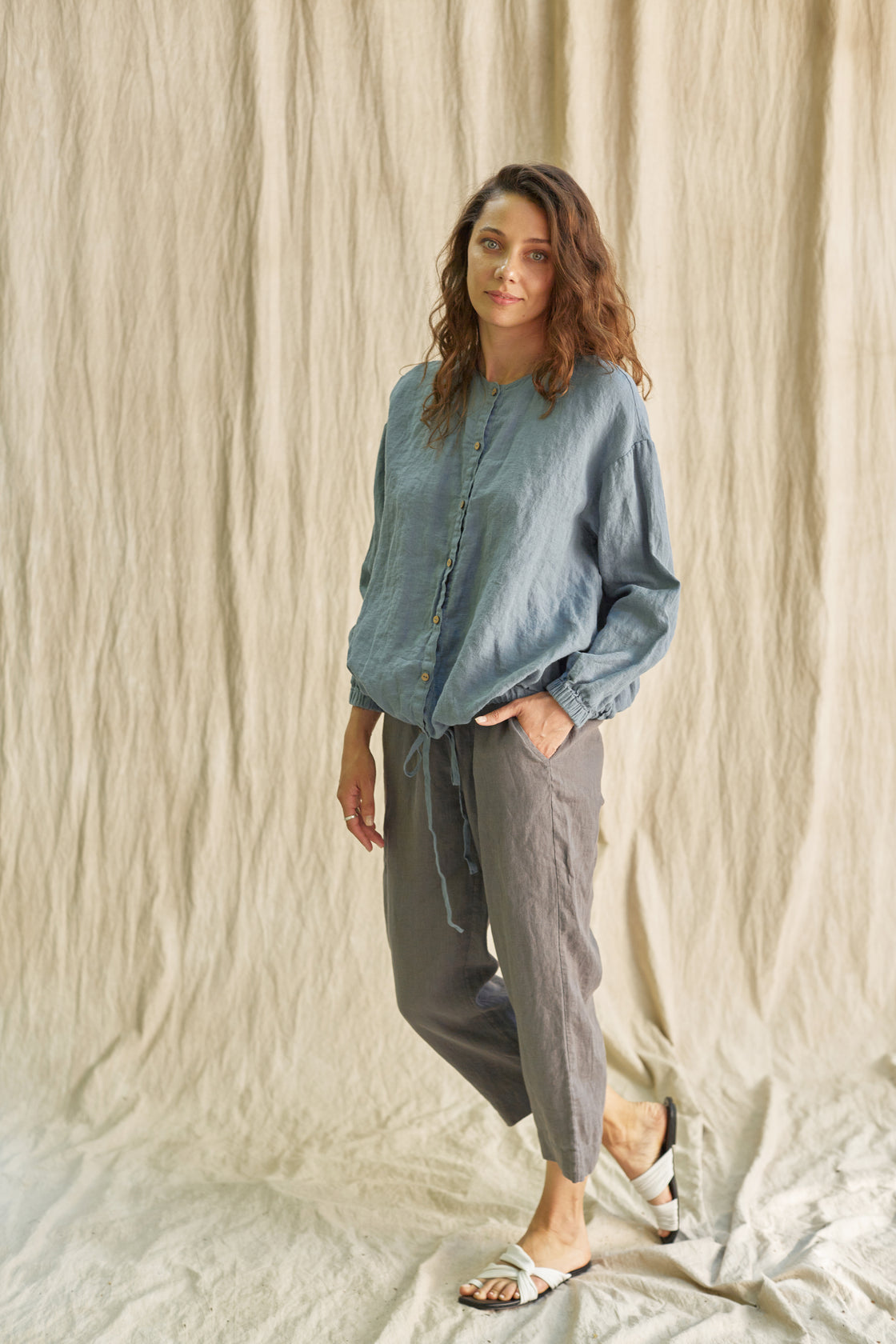 ladies linen trousers with elasticated waist