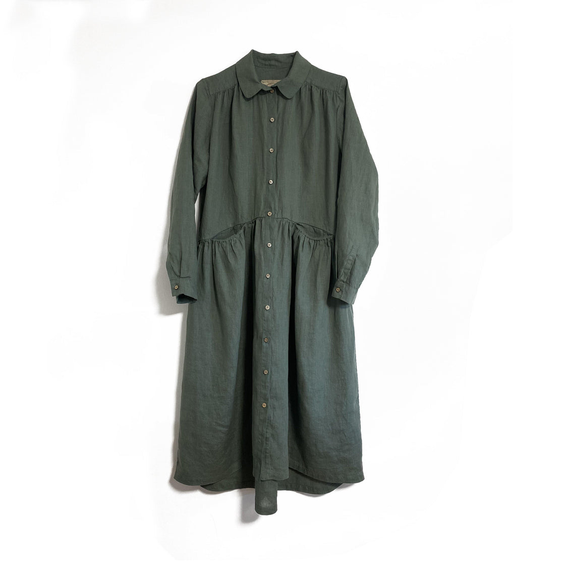 Green Linen Dress with collar and buttons - Manufacture de Lin