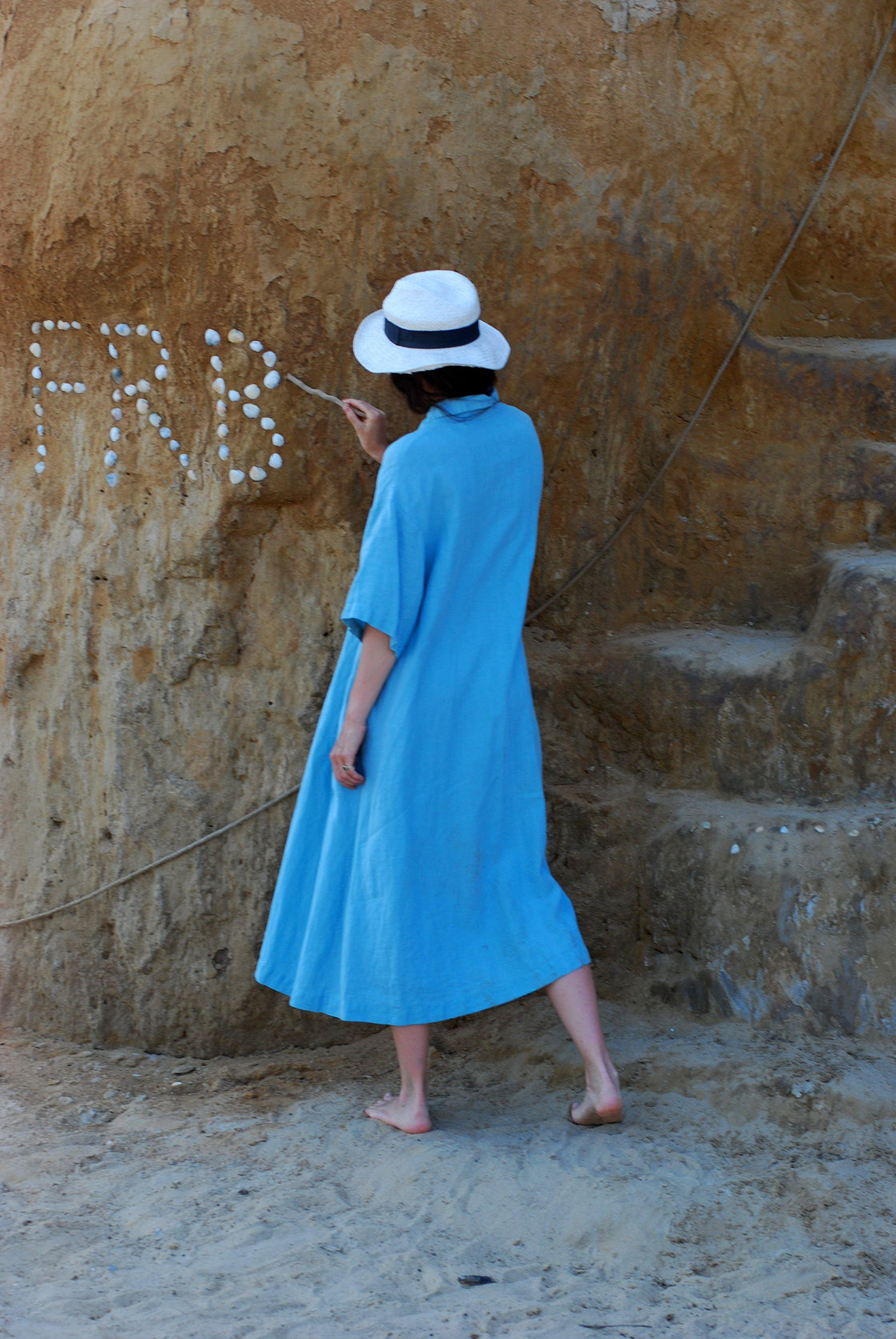 Collar blue linen dress BOLTONIA - Manufacture de Lin