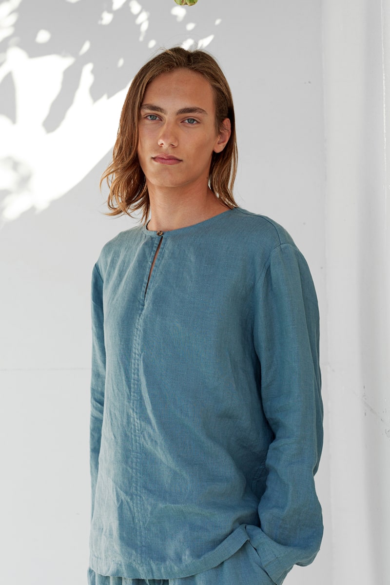 mens tunic dress shirt Linen Tunic Shirt