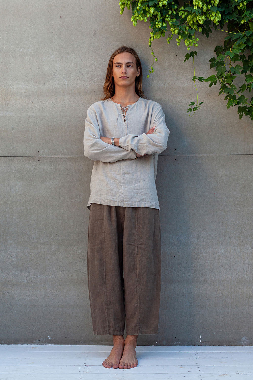 Grey Flat front linen trousers | 120% Lino | MATCHES UK