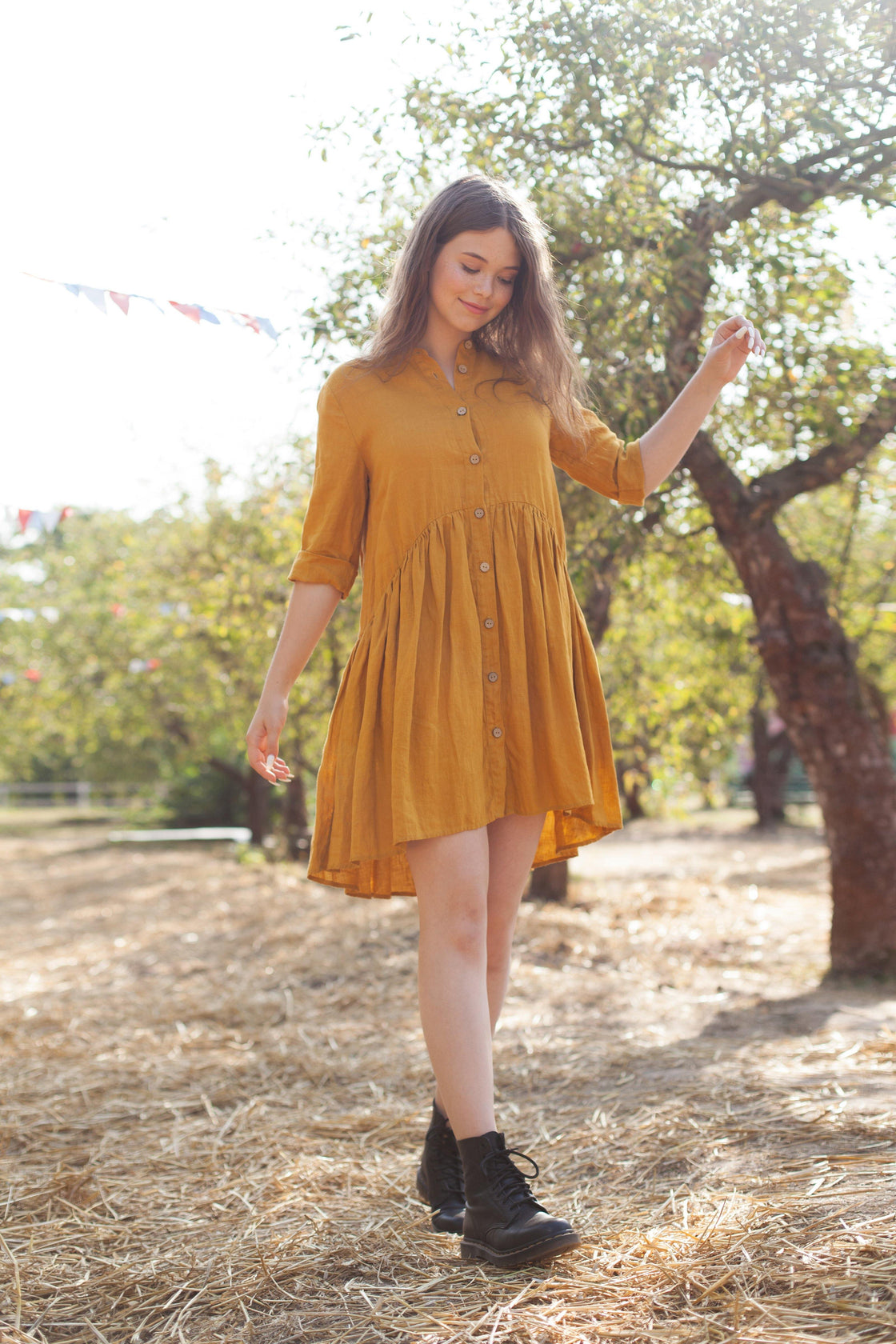Short Yellow Linen Dress DELILIA - Manufacture de Lin