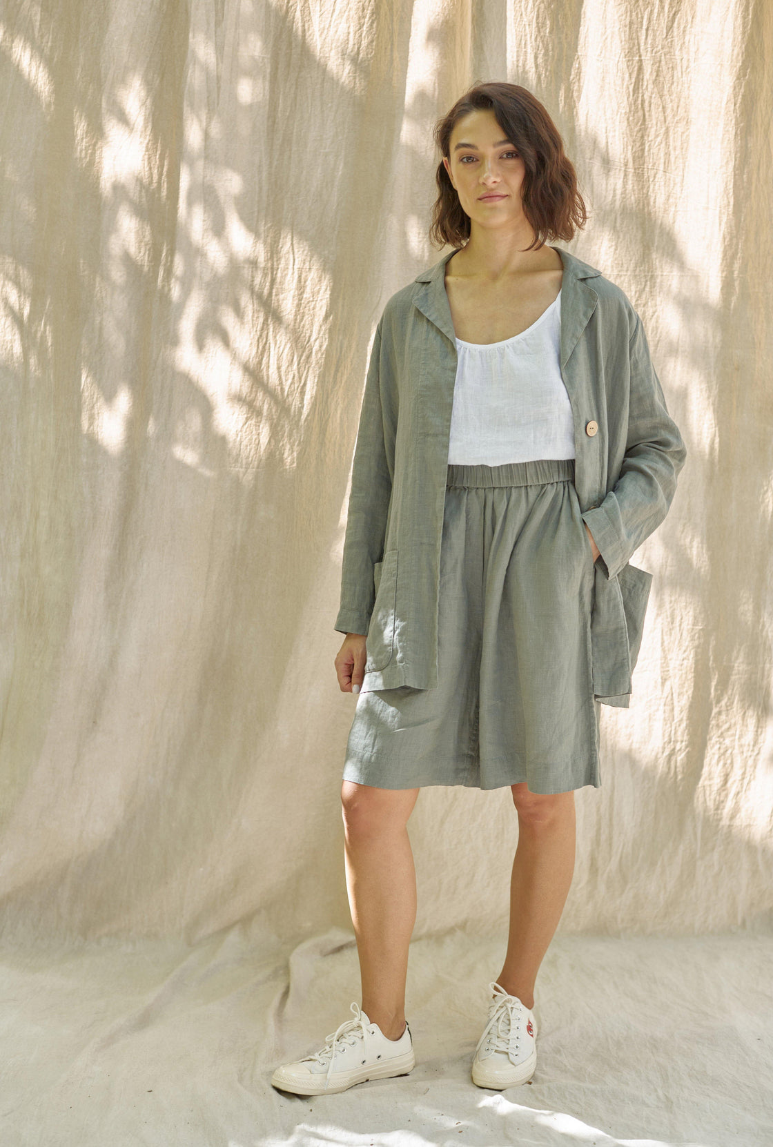 womens linen shorts and blazer set - Manufacture de Lin