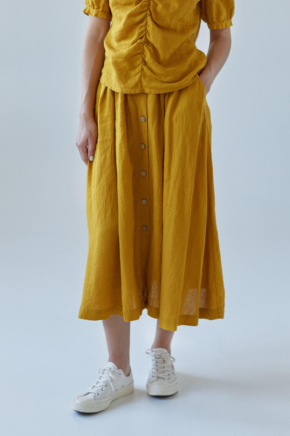linen skirt mustard yellow CALENDULA - Manufacture de Lin