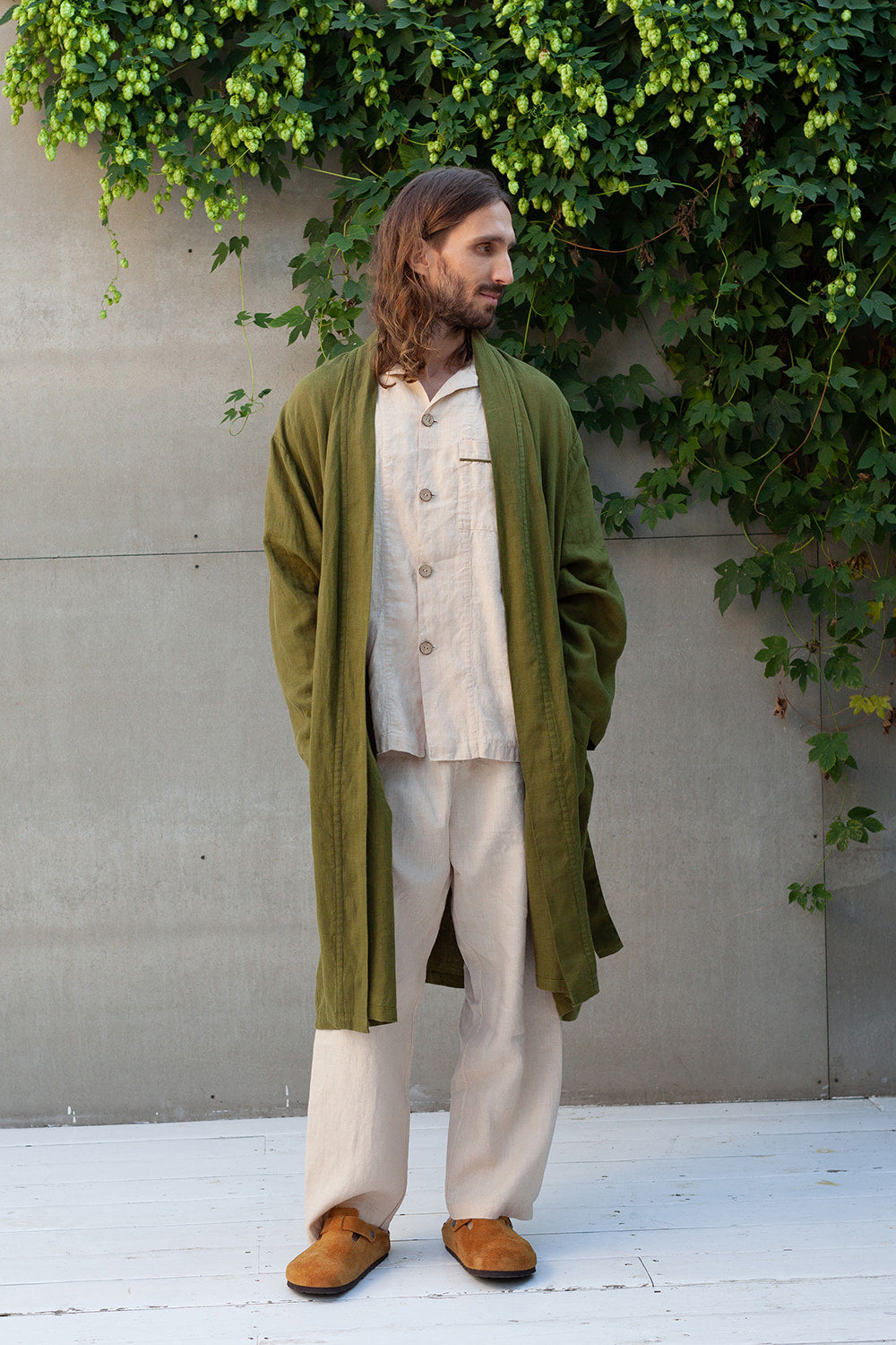 linen kimono dressing gown Charcoal Dark Gray Linen Robe
