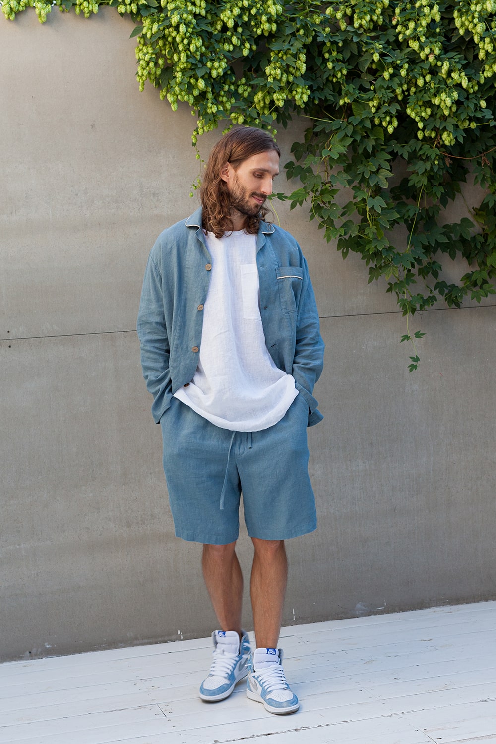 linen pajama set with shorts for men